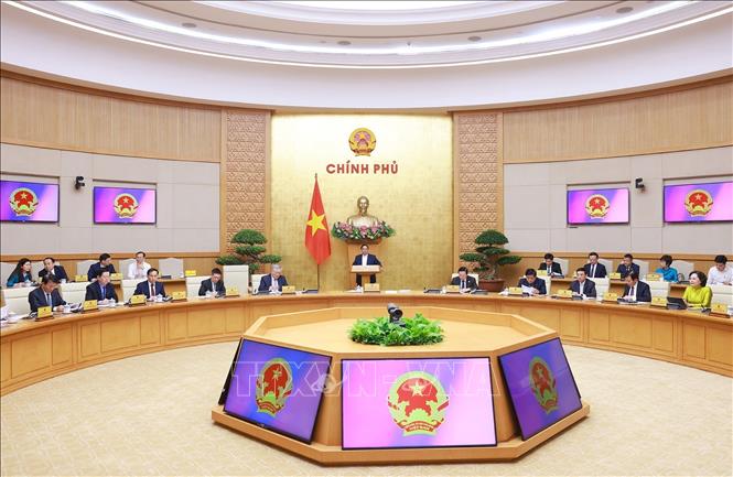 Thủ tướng Phạm Minh Chính chủ trì Phiên họp Chính phủ thường kỳ tháng 5 năm 2025. Ảnh: Dương Giang-TTXVN
