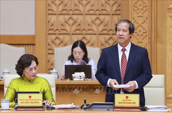 Bộ trưởng Bộ Giáo dục và Đào tạo Nguyễn Kim Sơn phát biểu. Ảnh: Dương Giang-TTXVN