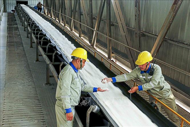 Kiểm tra sản phẩm alumin sau nung. Ảnh: TTXVN phát