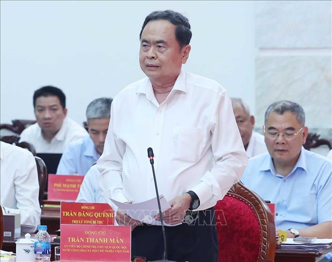 Đồng chí Trần Thanh Mẫn, Ủy viên Bộ Chính trị, Chủ tịch Quốc hội phát biểu. Ảnh: Thống Nhất – TTXVN

