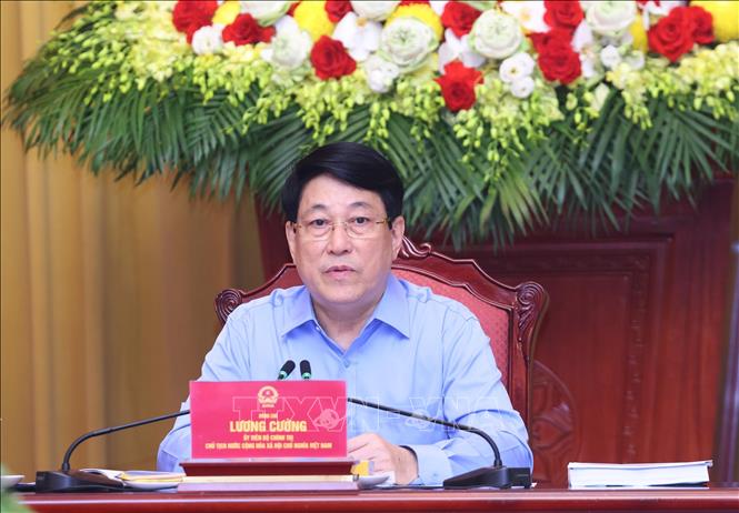 Chủ tịch nước Lương Cường phát biểu. Ảnh: Lâm Khánh - TTXVN