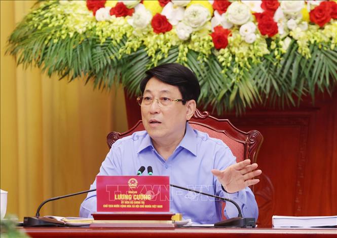 Chủ tịch nước Lương Cường phát biểu. Ảnh: Lâm Khánh - TTXVN
