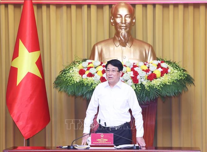 Chủ tịch nước Lương Cường phát biểu chỉ đạo. Ảnh: Lâm Khánh - TTXVN
