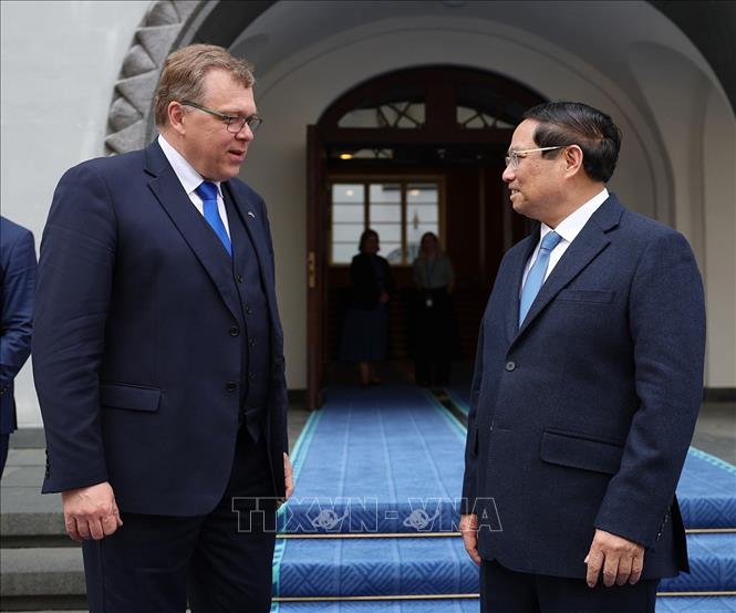 Thủ tướng Phạm Minh Chính hội kiến Chủ tịch Quốc hội Estonia Lauri Hussar. Ảnh: Dương Giang-TTXVN