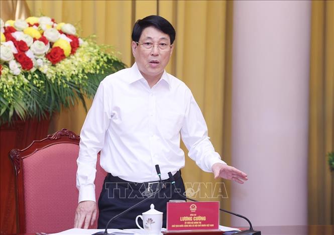 President Luong Cuong speaks the working session. VNA Photo: Lâm Khánh