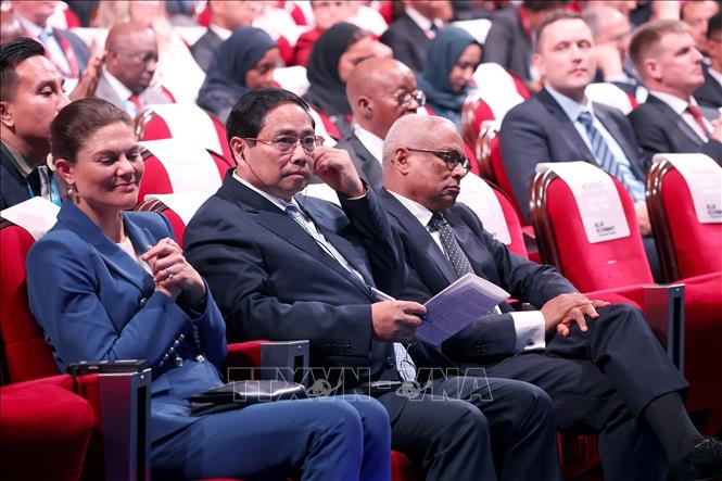 Thủ tướng Phạm Minh Chính tham dự Phiên bế mạc Diễn đàn Tài chính và Kinh tế Xanh của Hội nghị Đại dương Liên hợp quốc lần thứ ba (UNOC 3). Ảnh: Dương Giang-TTXVN 