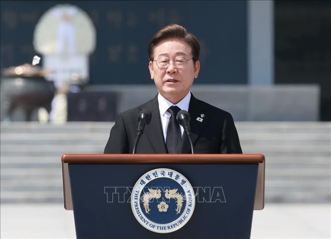Tổng thống Hàn Quốc Lee Jae-myung phát biểu tại thủ đô Seoul ngày 6/6/2025. Ảnh: Yonhap/TTXVN