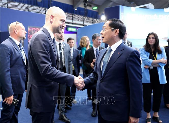 Deputy Prime Minister and Minister of Foreign Affairs Bui Thanh Son meets with French Minister for Europe and Foreign Affairs Jean-Noël Barrot. VNA Photo: Dương Giang