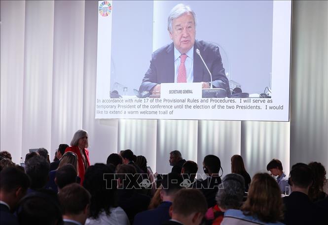 Tổng Thư ký Liên hợp quốc Antonio Guterres phát biểu. Ảnh: Dương Giang-TTXVN 

