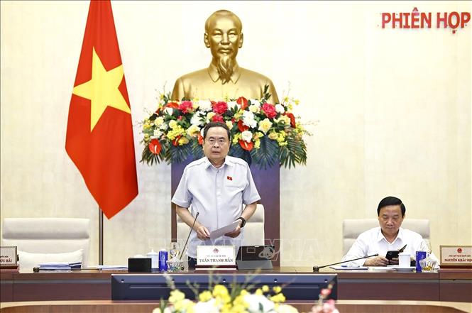  Chủ tịch Quốc hội Trần Thanh Mẫn phát biểu bế mạc phiên họp. Ảnh: Doãn Tấn - TTXVN
