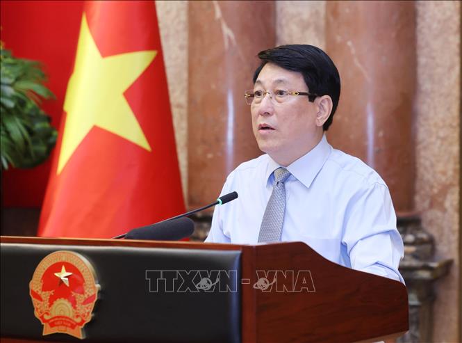 State President Luong Cuong speaks at the meeting. VNA Photo: Lâm Khánh