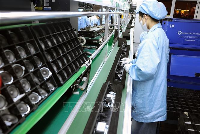Dây chuyền lắp ráp sản phẩm loa ở nhà máy của công ty Tonly Việt Nam, khu công nghiệp Đông Mai, thị xã Quảng Yên, tỉnh Quảng Ninh. Ảnh: Vũ Sinh - TTXVN