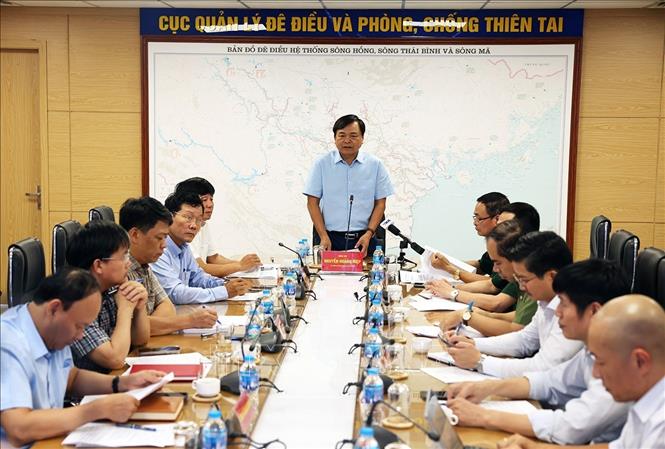 Thứ trưởng Bộ Nông nghiệp và Môi trường Nguyễn Hoàng Hiệp phát biểu chỉ đạo công tác ứng phó với bão số 1/2025. Ảnh: Vũ Sinh - TTXVN