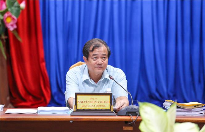 Quyền Chủ tịch UBND tỉnh Tây Ninh Nguyễn Hồng Thanh phát biểu tại buổi làm việc. Ảnh: Giang Phương - TTXVN