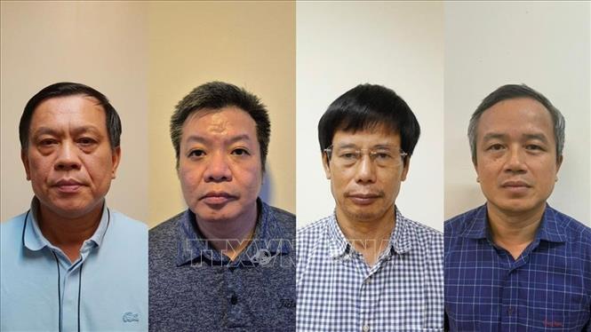 Các bị can từ trái qua phải: Nguyễn Bá Hoan, Tống Hải Nam, Nguyễn Gia Liêm, Phạm Viết Hương. Ảnh: TTXVN phát