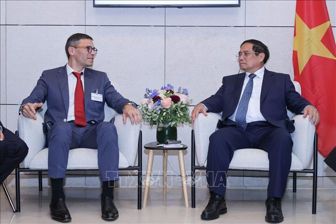 Prime Minister Pham Minh Chinh meets with Rafik Amrane, Vice President of Opella. VNA Photo: Dương Giang