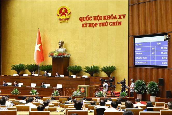 Quốc hội thông qua Nghị quyết của Quốc hội về việc sắp xếp đơn vị hành chính cấp tỉnh năm 2025. Ảnh: Doãn Tấn - TTXVN