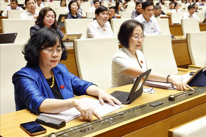 Đoàn đại biểu Quốc hội TP. Hà Nội biểu quyết thông qua Nghị quyết của Quốc hội về việc sắp xếp đơn vị hành chính cấp tỉnh năm 2025. Ảnh: Doãn Tấn - TTXVN