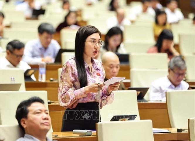 Đại biểu Quốc hội tỉnh Điện Biên Quàng Thị Nguyệt phát biểu. Ảnh: Minh Đức – TTXVN