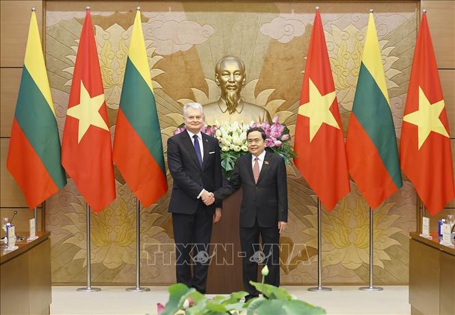 Chủ tịch Quốc hội Trần Thanh Mẫn hội kiến Tổng thống Litva Gitanas Nauseda. Ảnh: Doãn Tấn - TTXVN 