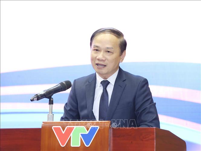 Đồng chí Phạm Tất Thắng, Uỷ viên Trung ương Đảng, Phó Trưởng Ban Tuyên giáo và Dân vận Trung ương, Phó Trưởng Ban Thường trực Ban Chỉ đạo công tác thông tin đối ngoại phát biểu. Ảnh: Phương Hoa - TTXVN