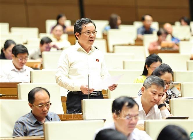 Đại biểu Quốc hội thành phố Hà Nội Hoàng Văn Cường phát biểu. Ảnh: Minh Đức – TTXVN