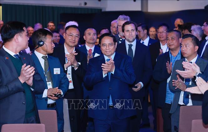 Thủ tướng Phạm Minh Chính dự Diễn đàn kinh tế Việt Nam – Thụy Điển. Ảnh: Dương Giang-TTXVN
