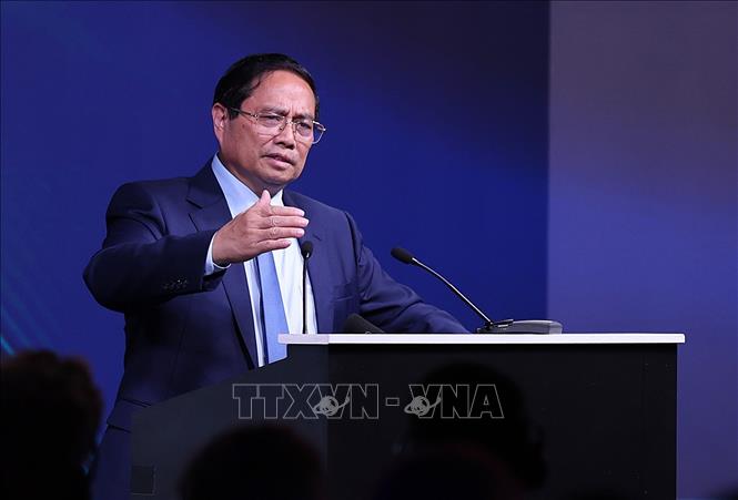 Thủ tướng Phạm Minh Chính phát biểu tại Diễn đàn kinh tế Việt Nam – Thụy Điển. Ảnh: Dương Giang-TTXVN
