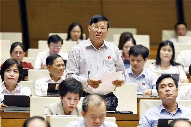 Đại biểu Quốc hội tỉnh Vĩnh Phúc Trần Văn Tiến phát biểu. Ảnh: Doãn Tấn - TTXVN