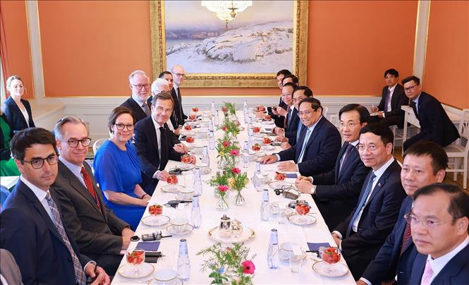Thủ tướng Phạm Minh Chính hội đàm với Thủ tướng Thụy Điển Ulf Kristersson. Ảnh: Dương Giang-TTXVN