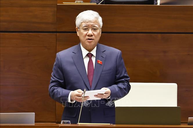 Chủ tịch Ủy ban Trung ương Mặt trận Tổ quốc Việt Nam Đỗ Văn Chiến phát biểu giải trình, làm rõ một số vấn đề đại biểu Quốc hội nêu liên quan đến dự án Luật sửa đổi, bổ sung một số điều của Luật Mặt trận Tổ quốc Việt Nam, Luật Công đoàn, Luật Thanh niên và Luật Thực hiện dân chủ ở cơ sở. Ảnh: Doãn Tấn - TTXVN