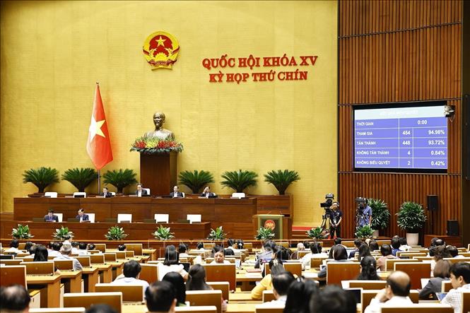 Quốc hội biểu quyết thông qua Luật Thuế tiêu thụ đặc biệt (sửa đổi). Ảnh: Doãn Tấn - TTXVN