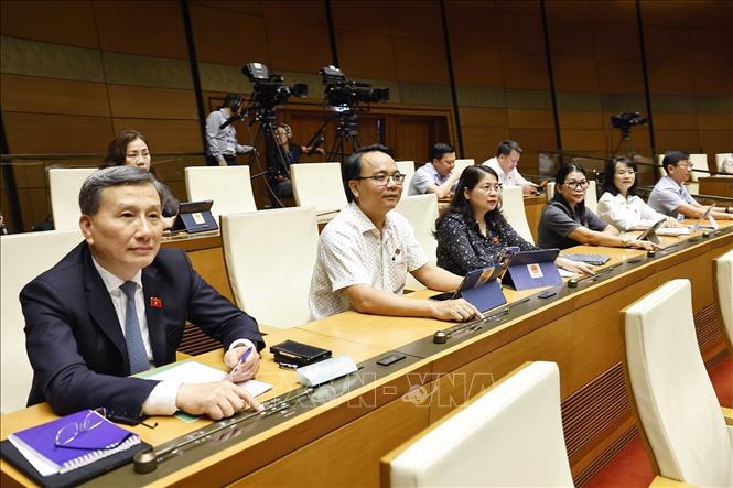 Đại biểu Quốc hội ấn nút biểu quyết thông qua các Luật. Ảnh: Doãn Tấn - TTXVN