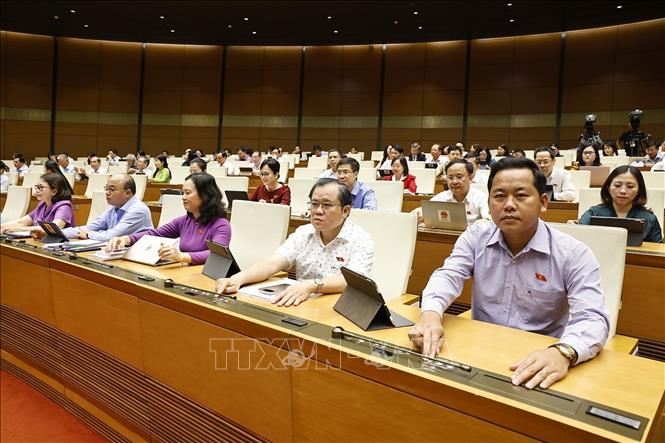 Đại biểu Quốc hội ấn nút biểu quyết thông qua các Luật. Ảnh: Doãn Tấn - TTXVN