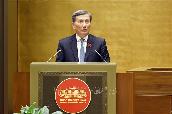Chủ nhiệm Ủy ban Khoa học, Công nghệ và Môi trường của Quốc hội Lê Quang Huy trình bày các báo cáo. Ảnh: Doãn Tấn - TTXVN