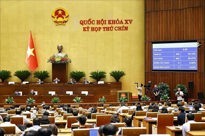 Quốc hội biểu quyết thông qua Luật Hóa chất (sửa đổi). Ảnh: Doãn Tấn - TTXVN
