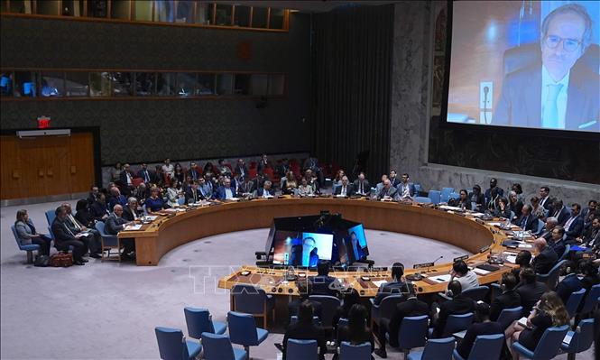 Toàn cảnh phiên họp khẩn của HĐBA LHQ về xung đột giữa Israel và Iran, tại New York (Mỹ) ngày 13/6/2025. Ảnh: AA/TTXVN