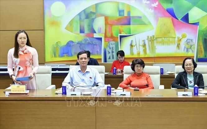 Phó Trưởng đoàn chuyên trách Đoàn đại biểu Quốc hội tỉnh Bến Tre Nguyễn Thị Yến Nhi phát biểu. Ảnh: Minh Đức – TTXVN
