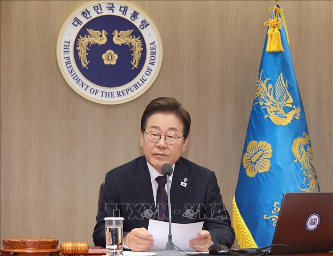 Tổng thống Hàn Quốc Lee Jae Myung phát biểu tại cuộc họp ở Seoul. Ảnh: Yonhap/TTXVN