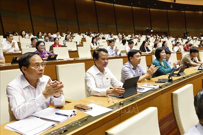 Đại biểu ấn nút thông qua các nghị quyết và luật. Ảnh: Doãn Tấn - TTXVN