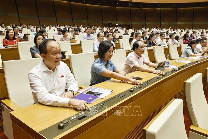 Đại biểu ấn nút thông qua các nghị quyết và luật. Ảnh: Doãn Tấn - TTXVN