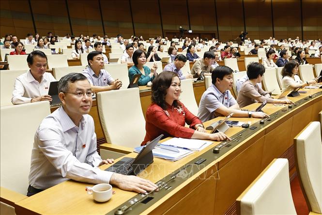 Đại biểu ấn nút thông qua các nghị quyết và luật. Ảnh: Doãn Tấn - TTXVN