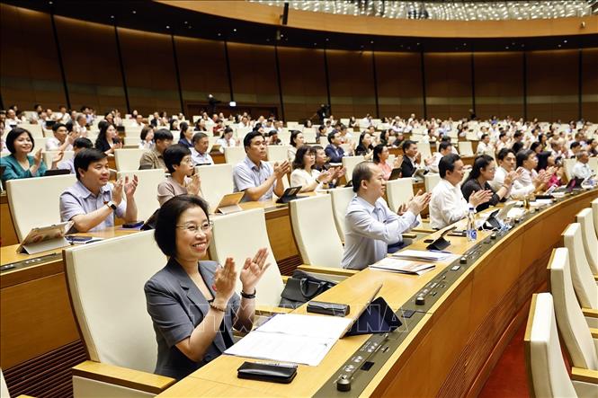 Đại biểu ấn nút thông qua các nghị quyết và luật. Ảnh: Doãn Tấn - TTXVN