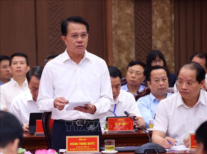 Chủ nhiệm Ủy ban Kiểm tra Thành ủy Hà Nội Hoàng Trọng Quyết phát biểu. Ảnh: Văn Điệp – TTXVN