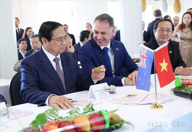 Trong chương trình thăm chính thức New Zealand, sáng 10/3/2024, tại thành phố Auckland, Thủ tướng Phạm Minh Chính đến thăm Viện nghiên cứu cây trồng và thực phẩm New Zealand. Ảnh: Dương Giang-TTXVN