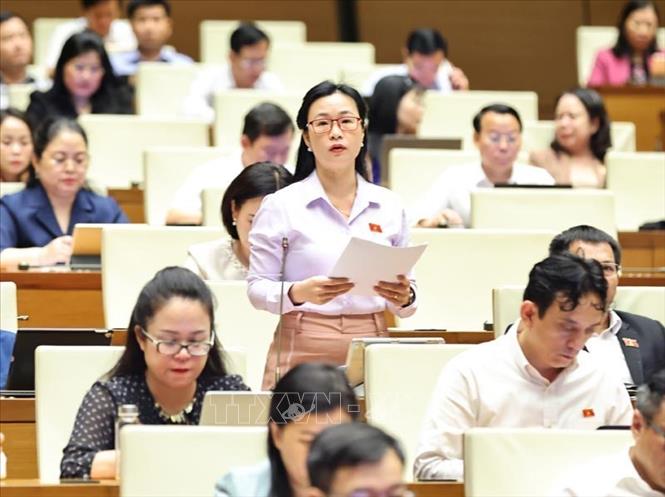 Đại biểu Quốc hội tỉnh Đăk Nông Trần Thị Thu Hằng phát biểu. Ảnh: Minh Đức – TTXVN