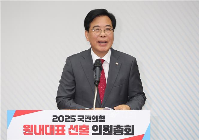 Ông Song Eon Seog phát biểu sau khi được bầu làm lãnh đạo đảng Quyền lực Quốc dân (PPP), tại Seoul, Hàn Quốc ngày 16/6/2025. Ảnh: Yonhap/TTXVN