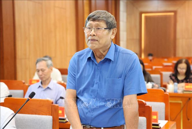 Ông Châu Văn Luận – Phó Chủ tịch Thường trực Hội trí thức tỉnh Khánh Hòa đóng góp ý kiến tại hội nghị. Ảnh: Tiên Minh - TTXVN