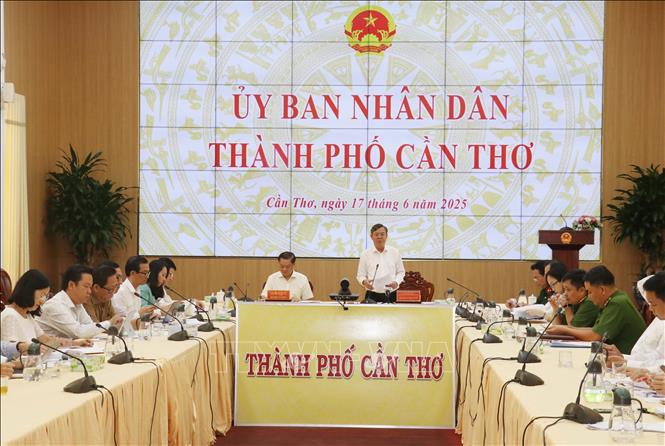 Quang cảnh cuộc họp tại điểm cầu Cần Thơ. Ảnh: Ngọc Thiện- TTXVN. 