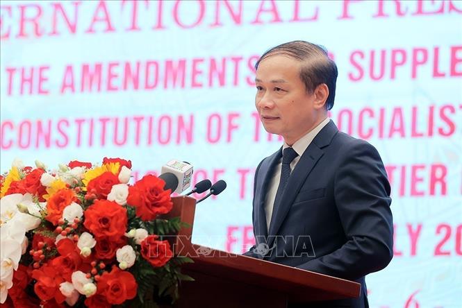 Đồng chí Phạm Tất Thắng, Ủy viên Trung ương Đảng, Phó Trưởng ban Tuyên giáo và Dân vận Trung ương phát biểu. Ảnh: An Đăng - TTXVN
